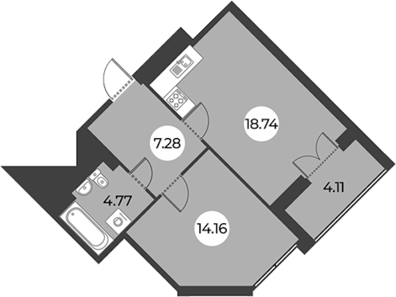 1-комнатная квартира 47.01 м², 13/24 эт., ЖК «Огни Залива»